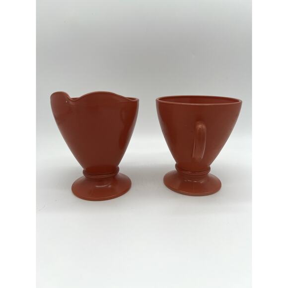 Vintage Hazel Atlas Glass Rust Orange Mid-Century Footed Open Creamer & Sugar - Picture 4 of 8